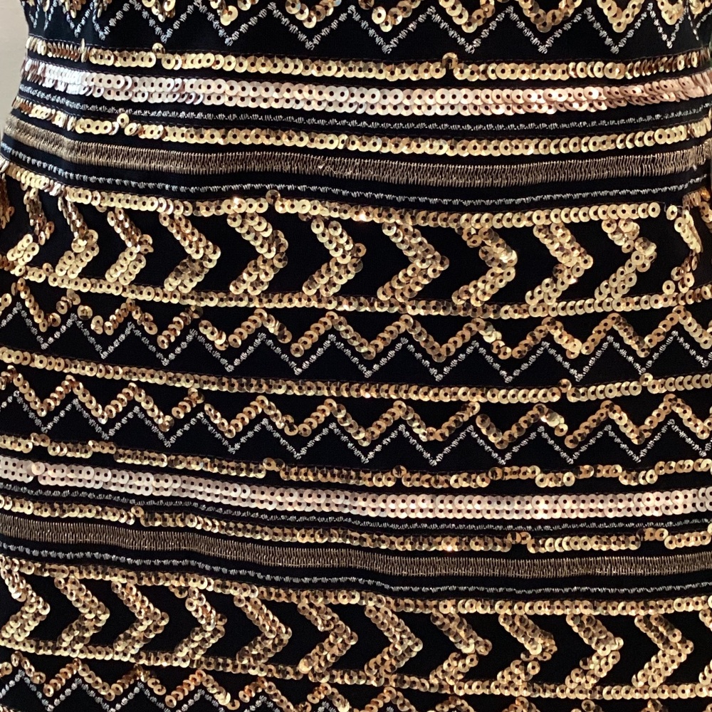 NWT GIANNI BINI GB BLACK AND GOLD SEQUENCE EMBELLISHED COCKTAIL DRESS SZ M - Picture 9 of 16